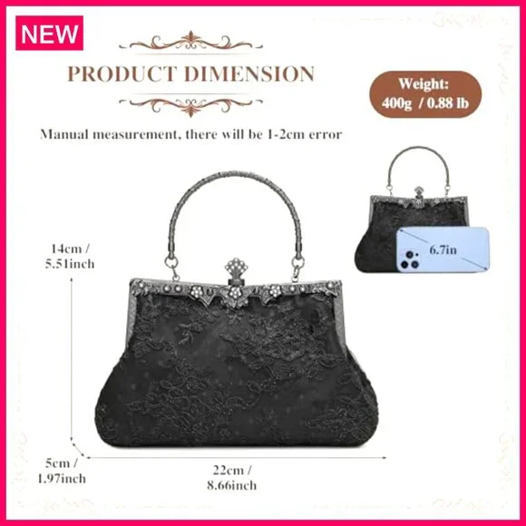 Vintage Lace Floral Clutch Evening Bag with Detachable Chain - Picture 4 of 8